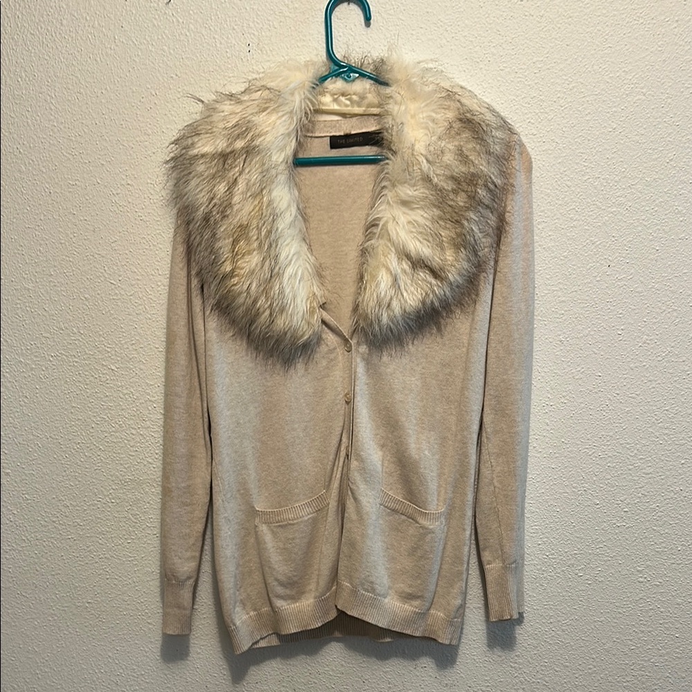 The Limited Cream and Tan Cardigan with Cozy Knit Texture